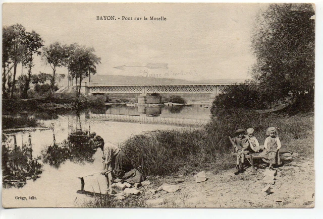 BAYON - Meurthe and Moselle - CPA 54 - laundress - children - bridge over the Moselle