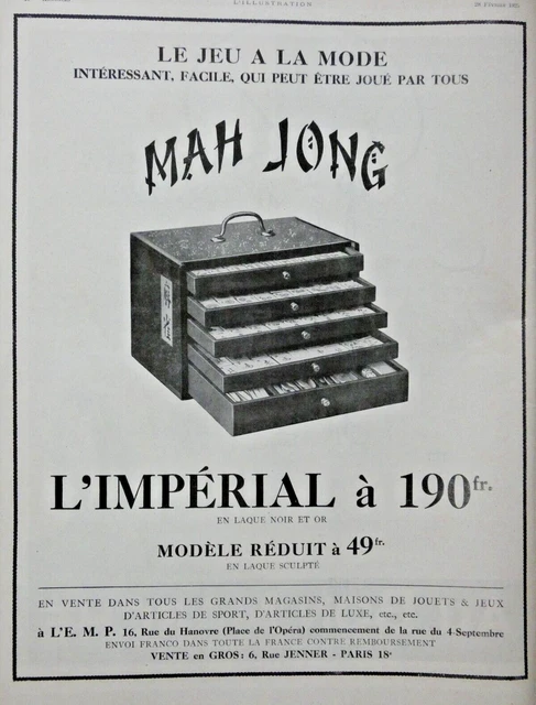1925 Le Mah Jong Le Game L'imperial Press Advertisement In Black And Gold Lacquer 190Fr
