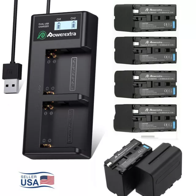 Powerextra 8800mAh NP-F970 Battery/Dual USB LCD Charger for Sony NP-F950 NP-F960