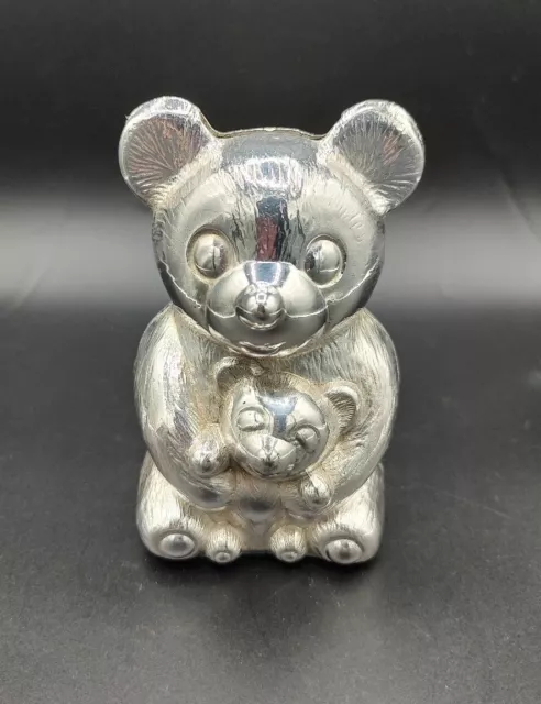 Vintage Silver Plated Leonard Teddy Bear With Baby Bank
