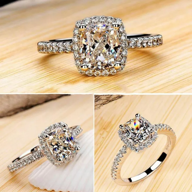 Women Exquisite Rings Silver Plated Ring Finger Band Heart Round Jewellery Gift 2