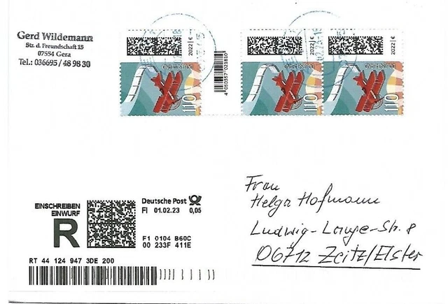 Inland Stand Brief ES/Einw. MeF 1,10€ DS Welt der Briefe Gera 1.2.23, cod, Dokum