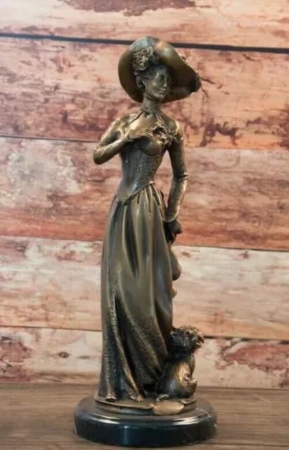 Una Estilo Moderno Escultura de Bronce Uno Mujer Con Perro 746