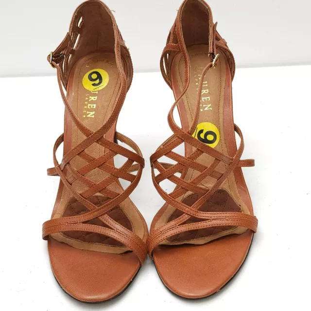 Lauren Ralph Lauren SYDNEY Leather Strappy Spike Heel Sandals Brown Size 9 2