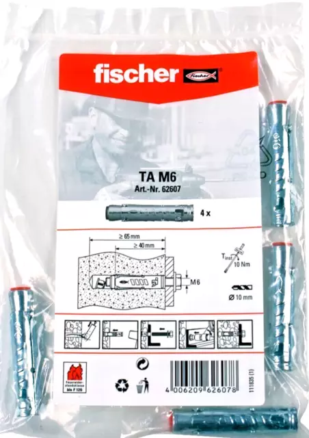 Fischer 4 x Schwerlastanker TA M6 galvanisch verzinkter Stahl 062607