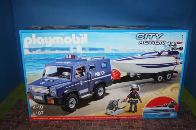 Boîte 5187 : voiture de police avec bateau playmobil - La Poste