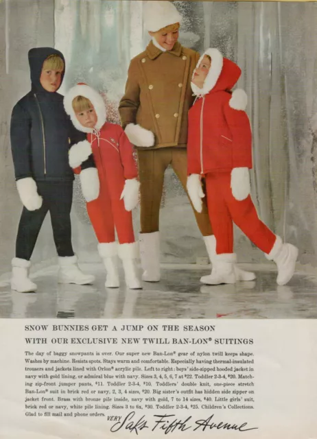 1967 SAKS FIFTH Avenue Snow Bunnies Twill Suitings Snow Suits VINTAGE ...