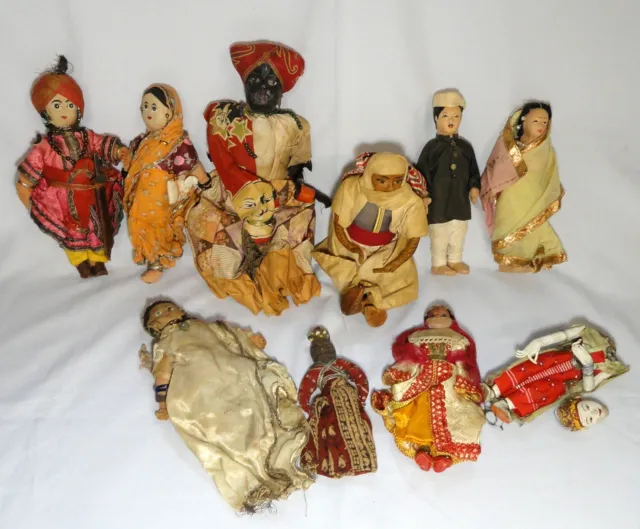 Lot Antique Hand Made India Africa Ethnic Middle East Tourists Dolls 1930 - 1950