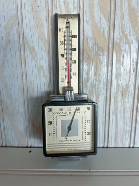 Vintage Airguide Art Deco Metal Hygrometer Thermometer Fee and Stemwedel Ideal