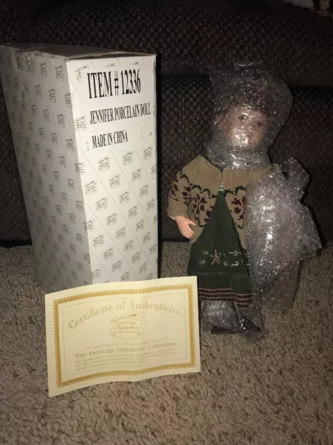 NIB ~ 16" JENNIFER HERITAGE SIGNATURE COLLECTION Porcelain Doll w/teddy bear