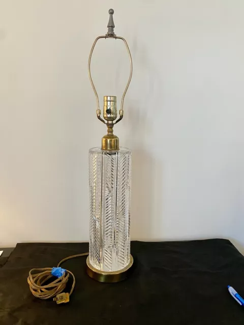 Vintage Signed Waterford Crystal & Brass Herringbone Table Lamp 16”