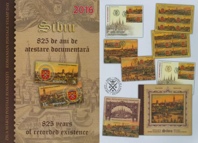 Rumänien 2016 Hermannstadt,Sibiu,Wappen,Kirche Mi.7094-95,Zf.,KB,Block 673,FDC