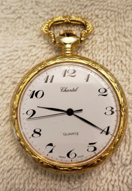 QUARTZ SWISS MADE Pocket Watch Chantel Gold Tone Vintage 9.95 PicClick