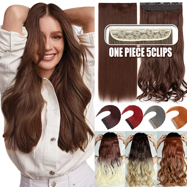 One Piece 5Clips Clip in as Human Hair Extensions Full Head Thick Curly Straight