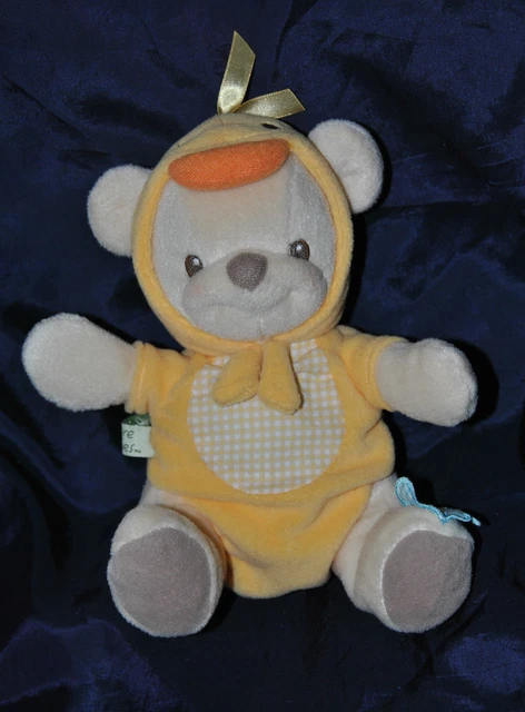 Peluche Doudou Ours Déguisé En Canard 2003 FISHER PRICE Jaune 19 Cm Assis TTBE