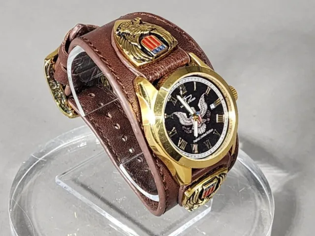 Daniel Steiger Patriot Edition Luxury Leather Cuff Watch 18K Gold Plated