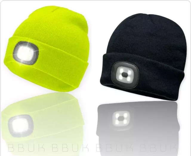 Unisex LED Beanie Hat With USB Rechargeable Battery 5 Hours High Powered Light