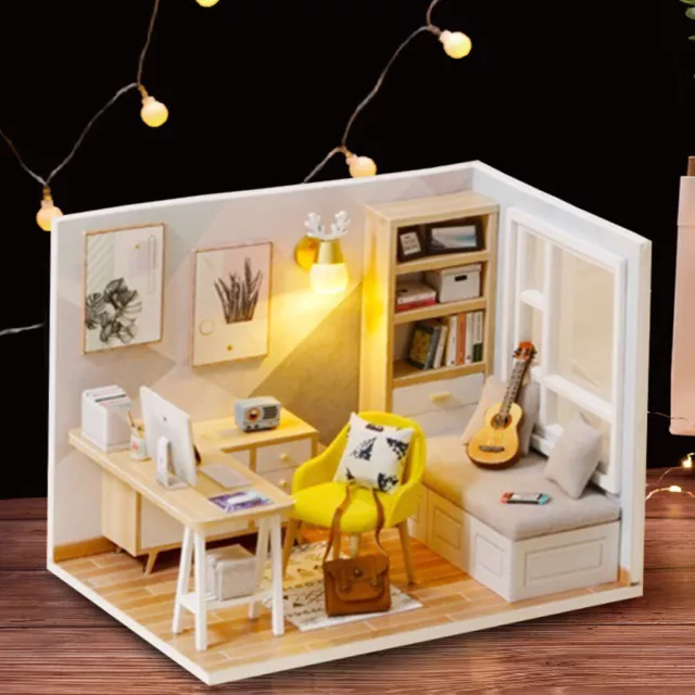 3D DIY Miniature Dollhouse Wooden Assembling Study Room Hut Handmade Room Decor 3