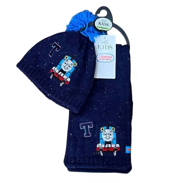 Set cappello e sciarpa bambini M&S blu Thomas il motore del serbatoio età 6-18 mesi nuovi