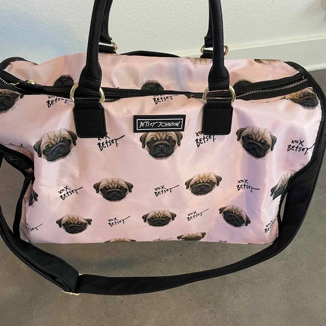 Betsey Johnson pink pug dog weekender travel large tote duffel bag sold out