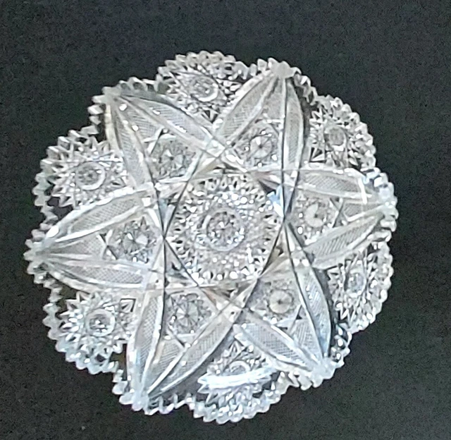 American Brilliant Period Cut Glass Plate Hobstar Pinwheel Zipper ABP Low Bowl