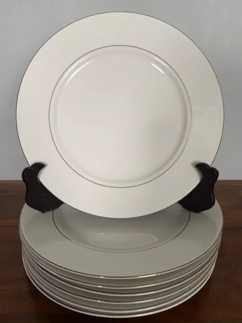 Tienshan Classic Gold Fine China White Porcelain 7 Dinner Plates Set Lot 10.5”