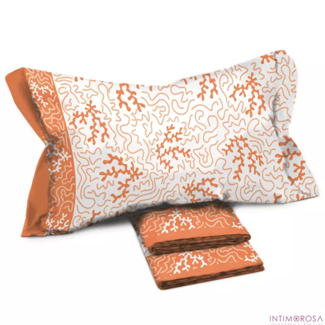 Set Bett Pompea Swirl Blätter Oben Unten mit Ecken Kissenbezug Orange