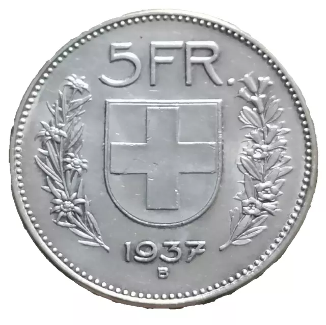 SUISSE 5 Francs Berger des alpes / bouclier suisse 1937 Berne - B en argent