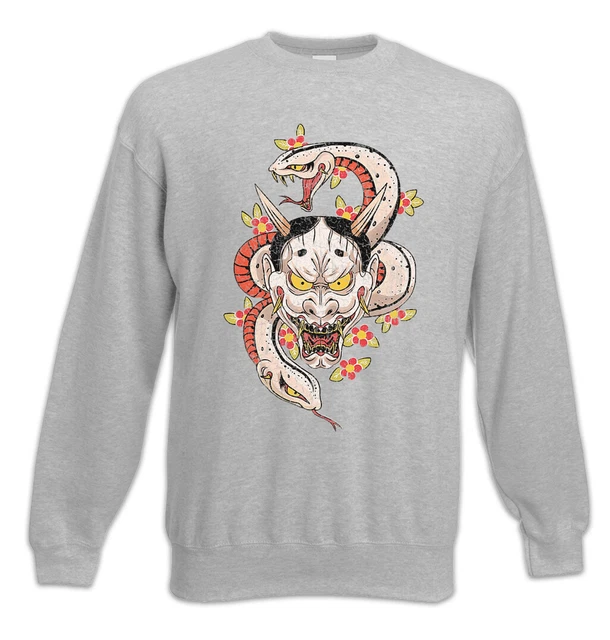 Felpa Tatuaggio Oni Pullover Samurai Guerriero Giappone Japanese Tengu Theatre