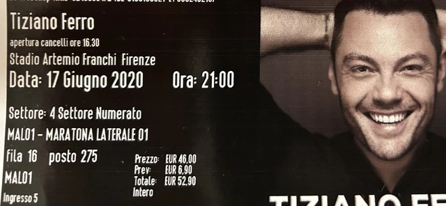 2 Biglietti Concerto Tiziano Ferro Firenze Tribuna