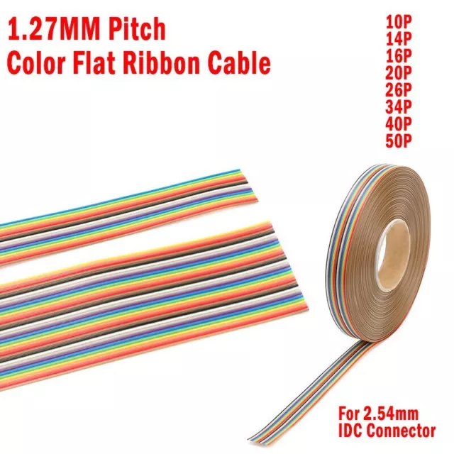 Flat Ribbon Cable 1Meter 10P/12P/14P/16P/20P/26P/34P/40P/50P 1.27mm PITCH Color