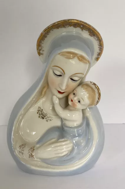 Vintage Shafford Japan Mary Madonna & Baby Jesus Head Vase Planter 4151 Blue