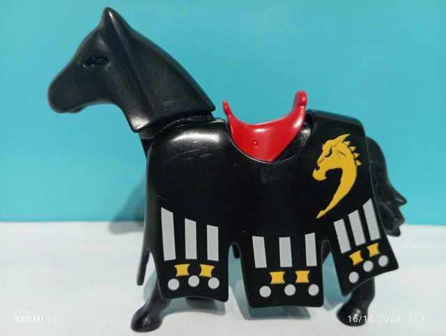 Playmobil Cheval Avec Harnais De Chevalier - Pièce De Collection Château Médiéval - Occasion