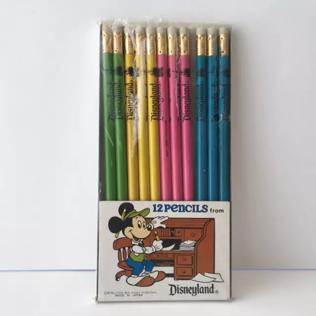 Vintage Disneyland Pencils Mickey Set of 11 Wooden Unsharpened 1978 Japan NOS