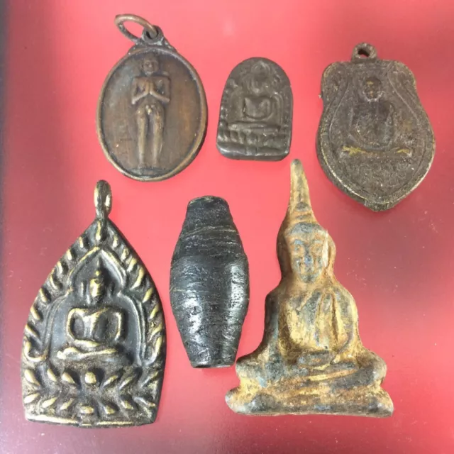 Old 6 Coins Medal Phra THAI AMULET COIN Lucky Talisman Rare Pendant Power a8