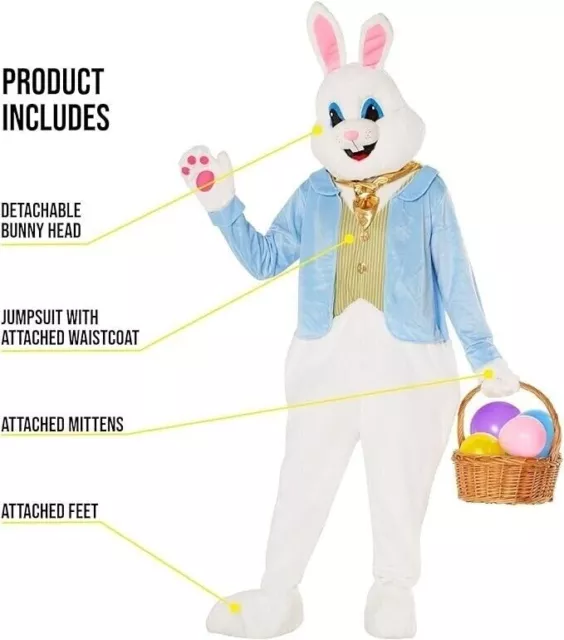 ADULT EASTER BUNNY Costume Mens Deluxe Bunny Rabbit Mascot Party Fancy ...