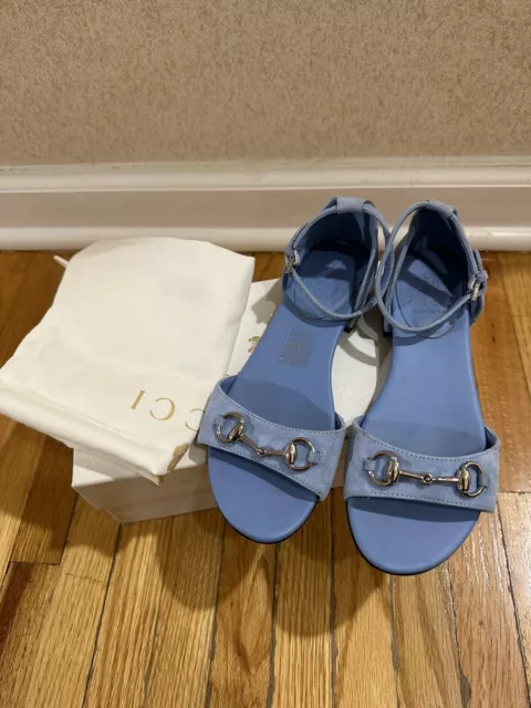 Gucci Kids Suede Sandals with Silver Horsebit Light Blue size EU 31 US 13