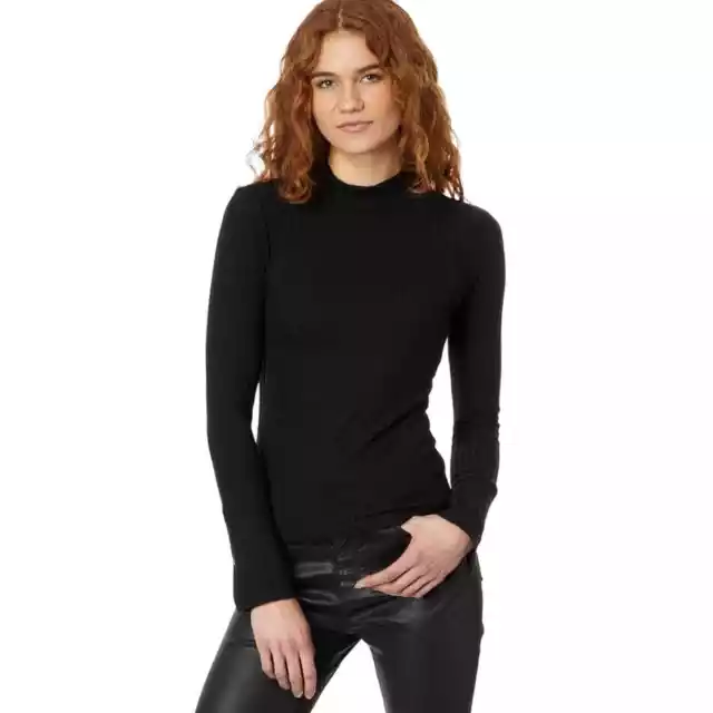 Michael Stars Opal Button Cuff Turtleneck Top in Black S