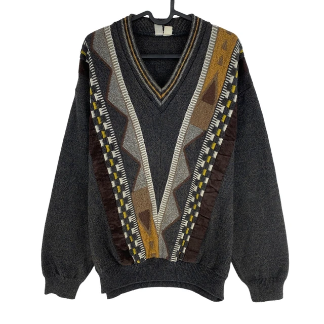Pull Vintage Yves Gerard Années 90 - Bleu Col V Taille 50 (UE) / 40 (US) - Homme Rétro