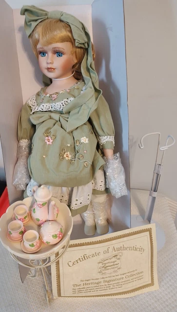 Heritage Signature Collection Polly’s Tea Party Porcelain Doll 16" Table Tea Set