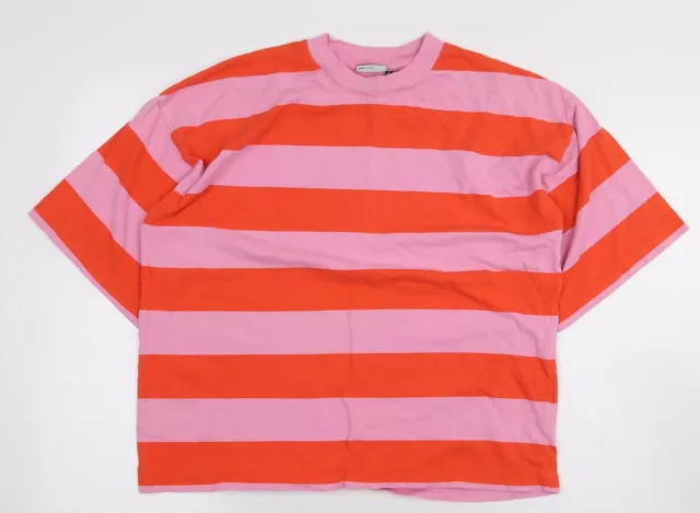 ASOS Womens Pink Striped 100% Cotton Basic T-Shirt Size 8 Round Neck