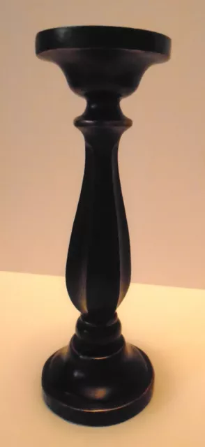 Elements Black Wood Look Resin Pillar Candle Holder 10" Tall for Party Décor