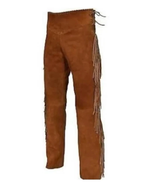 Pantalon Cuir Véritable Cowboy – Amérindien – Marron – Homme – Taille Ajustable 28-48