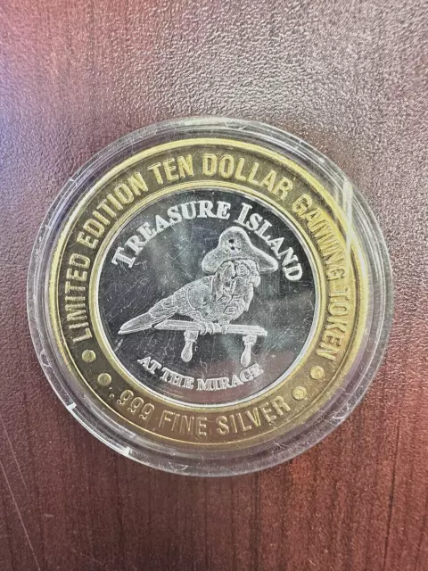 Treasure Island Casino Limited Edition 10 Dollar Gaming Token .999 Fine Silver