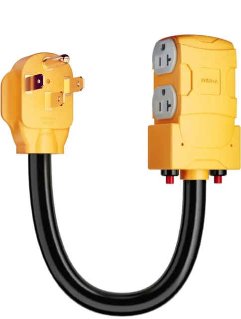 MECMO 50 Amp to 20 110V RV Distribution Adapter, NEMA 14-50P 4 Yellow