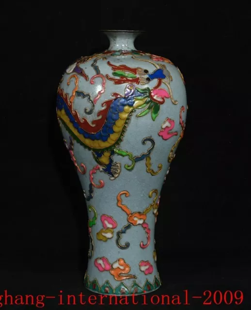 China Song Ru kiln porcelain Cloisonne enamel color loong crane bird bottle vase