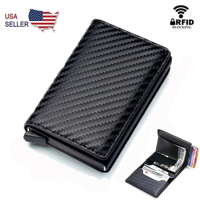 RFID Blocking Leather Carbon Fiber Mens Wallet Purse Slim ID Credit Card Holder