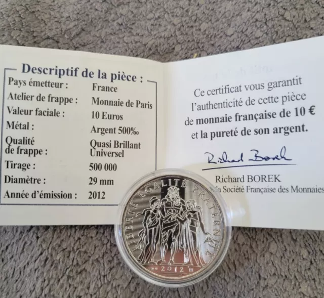10 Euros Argent France 2012 "Hercule" Qualité BU sous capsule Avec Certificat