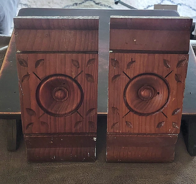 Antique 1880s Pair Of ROSETTE TRIM Plinth Block VICTORIAN DOOR Molding Base Wood