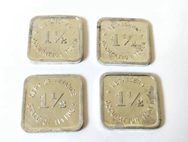 1 1/2 Cent State Of Illinois Retailers Occupation Token Lot of 4 Dept Of Finance